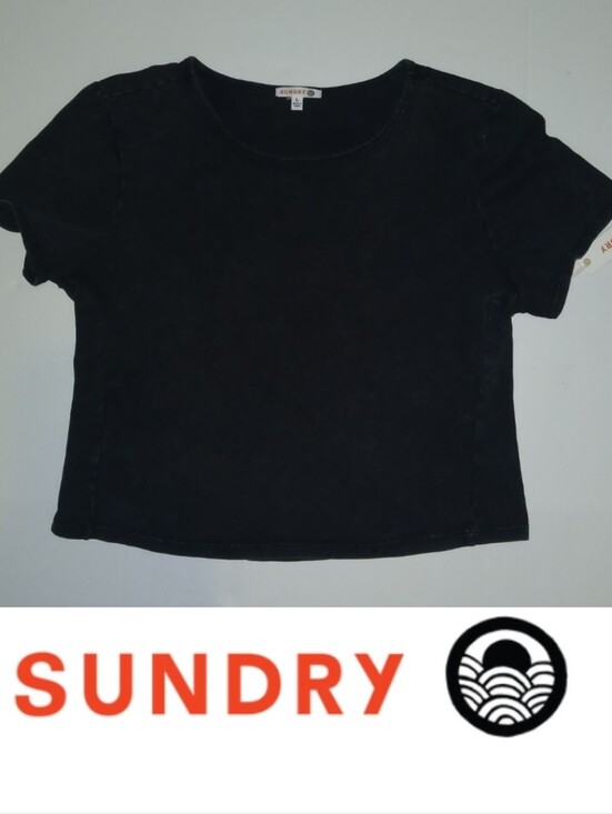 Sundry Tops - Sundry Short Sleeve Boxy Cropped Tee, Washed Charcoal Black